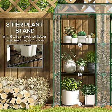 Outsunny Lean-to Greenhouse with 3 Tier Shelves, Portable Greenhouse