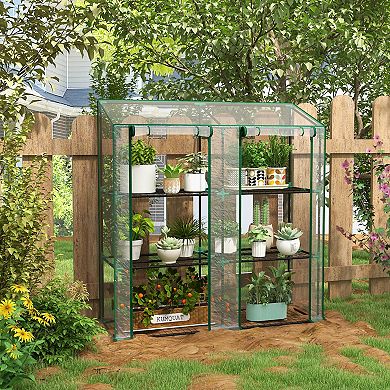 Outsunny Lean-to Greenhouse with 3 Tier Shelves, Portable Greenhouse