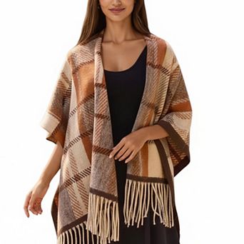 Plaid Fringe Shawl Wrap with Soft Woven Texture and Open Front Design 67x45.5 in