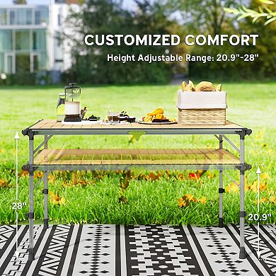 Outsunny Foldable Table, Adjustable Height Aluminum Table for Picnic