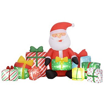 LOVMOR Outsunny 4ft Christmas Inflatable Santa Gift Boxes White LED Decor