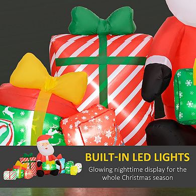 LOVMOR Outsunny 4ft Christmas Inflatable Santa Gift Boxes White LED Decor