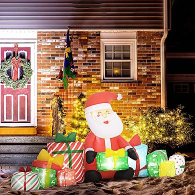 LOVMOR Outsunny 4ft Christmas Inflatable Santa Gift Boxes White LED Decor
