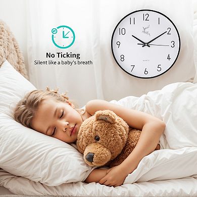 Wall Clock, Silent Non Ticking Battery Operated Modern Clocks for Office, Home 12"
