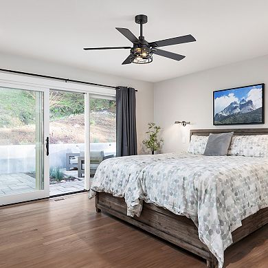 52-Inch Ceiling Fan with Light, 5 Reversible Blades, Crystal Cage Shade, Remote, DC Motor,2 Downrods