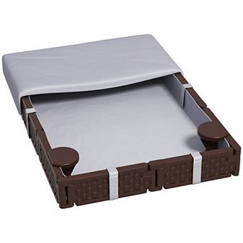 Qaba Rectangular Kids Sandbox with Cover, 4 Seats, Bottom Liner