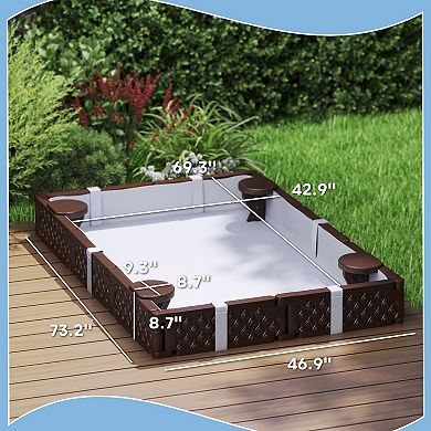 Qaba Rectangular Kids Sandbox with Cover, 4 Seats, Bottom Liner