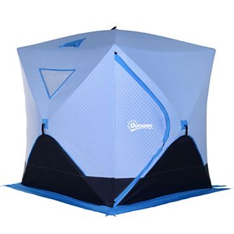 Outsunny Ice Fishing Shelter for 4, Pop Up Ice Tent, Light Blue