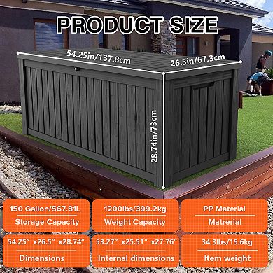 150 Gal. Outdoor Resin Waterproof Deck Box with Lockable Lid