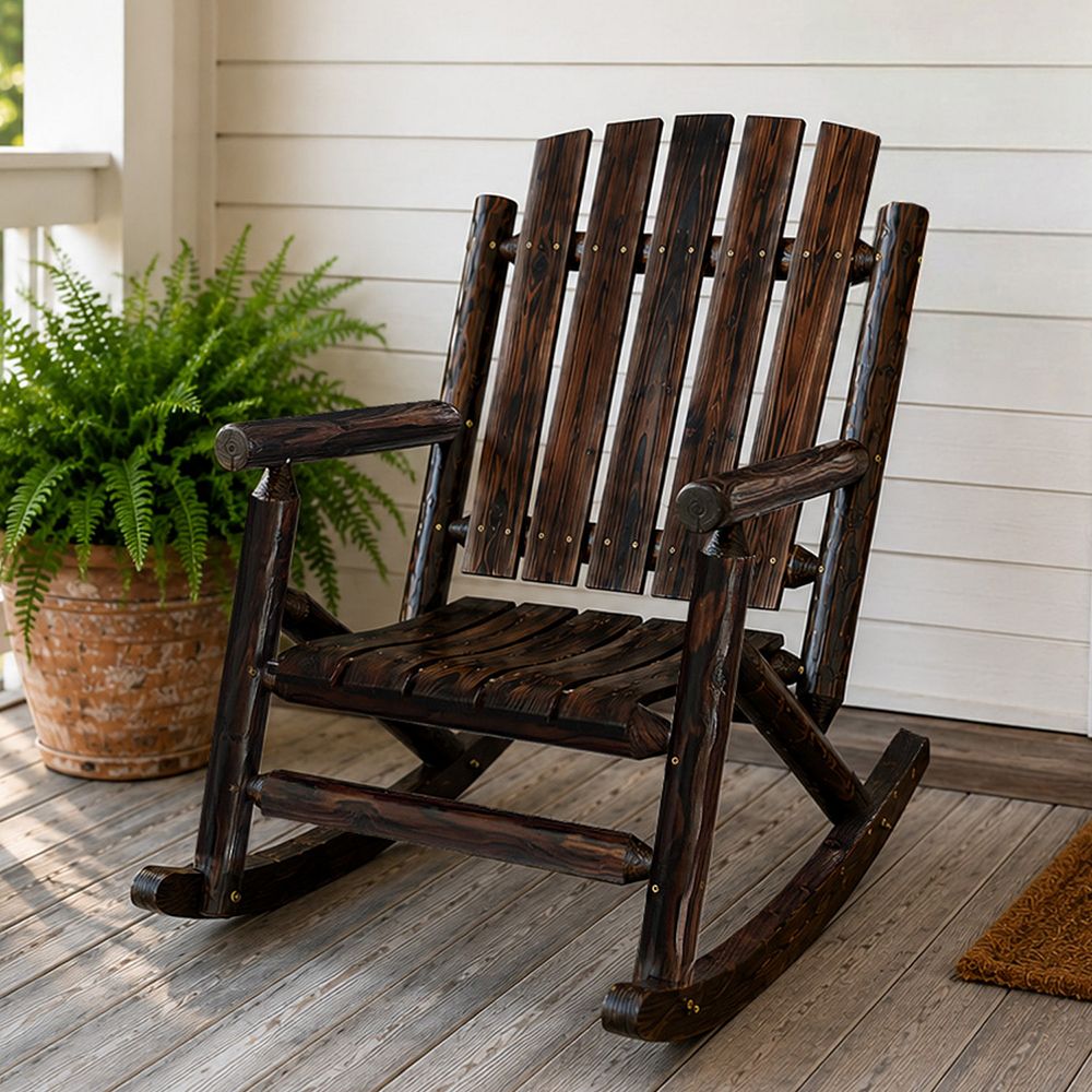 Rustic Log Wooden Rocking Chair, Handcrafted Solid Fir Wood Outdoor ...