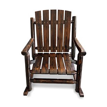Rustic Log Wooden Rocking Chair, Handcrafted Solid Fir Wood Outdoor Rocker, Heavy-Duty 700 LBS