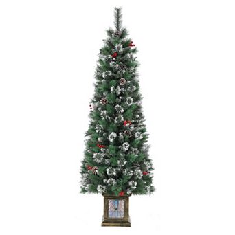 6FT Potted Christmas Tree with 140 warm white Led Lights, Artificial Christmas Tree Outdoor Decor