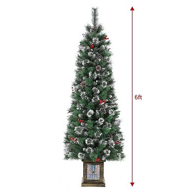 6FT Potted Christmas Tree with 140 warm white Led Lights, Artificial Christmas Tree Outdoor Decor