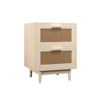 Side Table with 2 Faux Rattan-Decorated Drawers