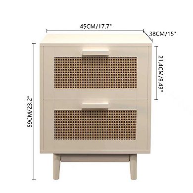 Side Table with 2 Faux Rattan-Decorated Drawers