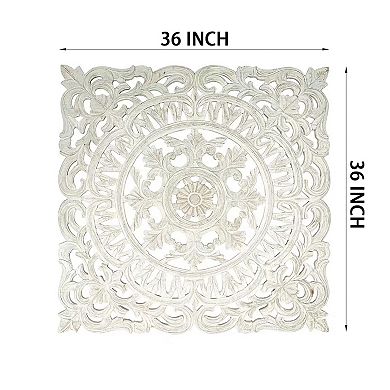 White Square Carved Wooden Wall Decor 36"x36"