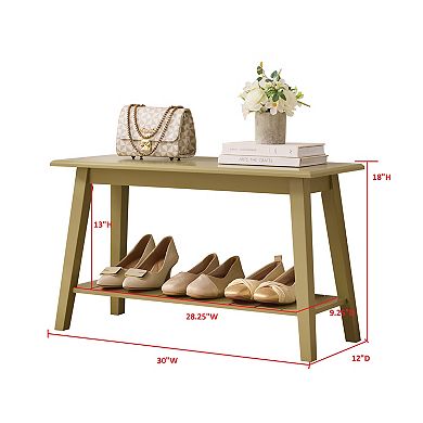 Wood Entryway Bench with Storage Shelf Modern Accent Seating for Hallway, Bedroom, Living Room