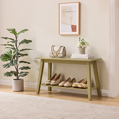 Wood Entryway Bench with Storage Shelf Modern Accent Seating for Hallway, Bedroom, Living Room