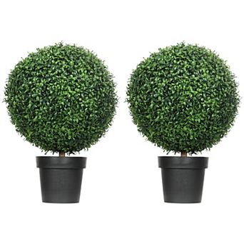 HOMCOM Set of 2 Decorative Artificial Plants Boxwood in Pot, 24 Inch