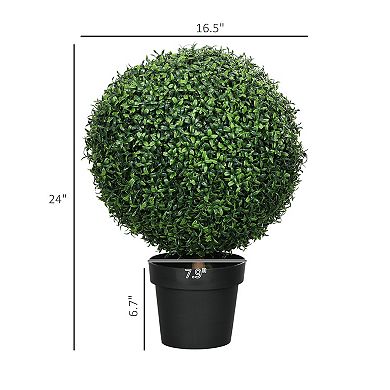HOMCOM Set of 2 Decorative Artificial Plants Boxwood in Pot, 24 Inch