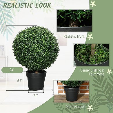 HOMCOM Set of 2 Decorative Artificial Plants Boxwood in Pot, 24 Inch