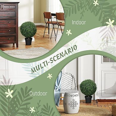 HOMCOM Set of 2 Decorative Artificial Plants Boxwood in Pot, 24 Inch