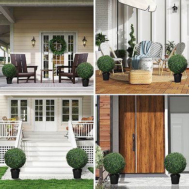 HOMCOM Set of 2 Decorative Artificial Plants Boxwood in Pot, 24 Inch