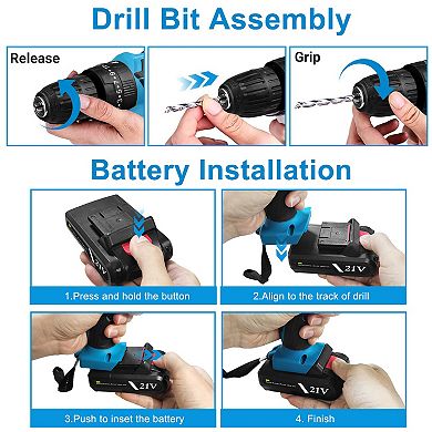 Cordless Drill Set 28V with 2 Batteries & Charger, 25+3 Torque, 24 Drill Bits, 2 Speeds