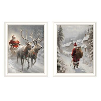 LOVMOR Decor 4U 2 pc On The Eve of Christmas White Framed Wall Art Jo Moulton