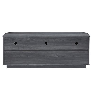 Whisen Aluminum Door Framed Tempered Glass Wavy TV Cabinet, Wooden Vertical Stripe Storage Cabinet