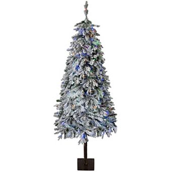 6Ft Artificial Christmas Tree, Prelit Snow Flocked Xmas Tree with 458 Branches, 200 Colorful Lights
