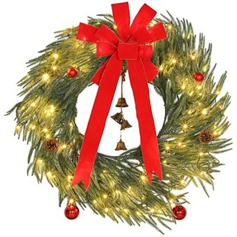 HOMCOM 36inch Christmas Wreath with 100 LED Lights, Prelit Christmas Wreath