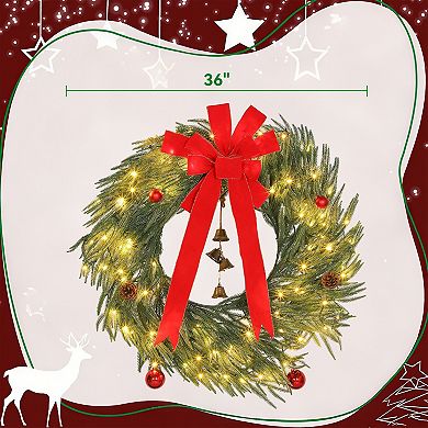 HOMCOM 36inch Christmas Wreath with 100 LED Lights, Prelit Christmas Wreath