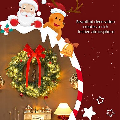 HOMCOM 36inch Christmas Wreath with 100 LED Lights, Prelit Christmas Wreath