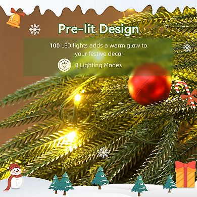 HOMCOM 36inch Christmas Wreath with 100 LED Lights, Prelit Christmas Wreath