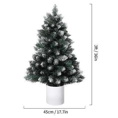3 Ft Small Prelit Christmas Tree, Snow Flocked Tabletop Xmas Tree with 40 Warm White Lights & Pot