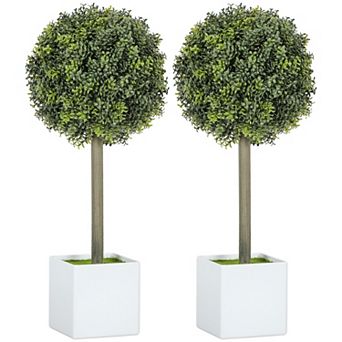 HOMCOM Lifelike Artificial Plants Set of 2, Fake Boxwood Topiary Balls