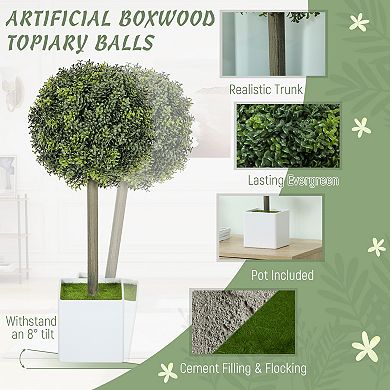 HOMCOM Lifelike Artificial Plants Set of 2, Fake Boxwood Topiary Balls