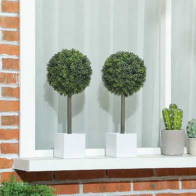 HOMCOM Lifelike Artificial Plants Set of 2, Fake Boxwood Topiary Balls