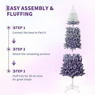 Pencil Christmas Tree Prelit, Gradient Snow Flocked Holiday Decor Xmas Tree w/Dual Color LED Lights