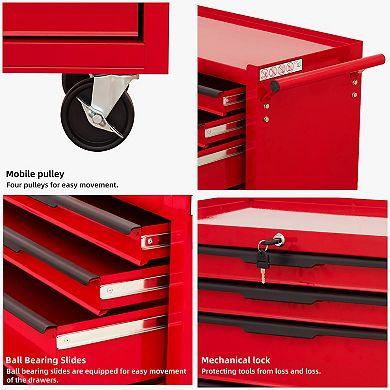 Whisen Rolling Tool Chest Cabinet, Large Capacity Metal Tool Box with Wheels and Cylinder Locking