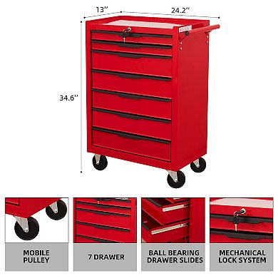 Whisen Rolling Tool Chest Cabinet, Large Capacity Metal Tool Box with Wheels and Cylinder Locking