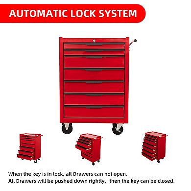 Whisen Rolling Tool Chest Cabinet, Large Capacity Metal Tool Box with Wheels and Cylinder Locking
