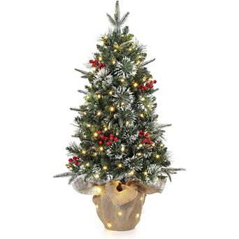 3ft Pre Lit Fiber Optic Christmas Tree with a Burlap Base, Artificial Small Tabletop Xmas Tree