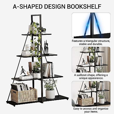 4-Tier A-Shaped Ladder Bookshelf, Freestanding Display & Storage Organizer for Living Room & Office