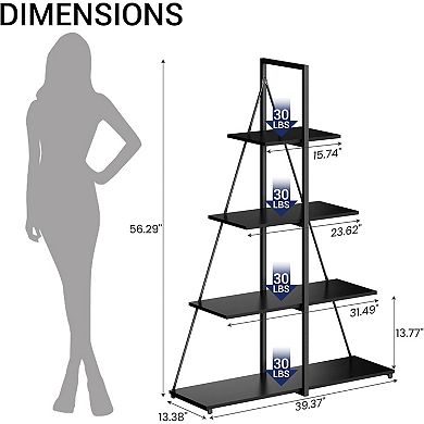 4-Tier A-Shaped Ladder Bookshelf, Freestanding Display & Storage Organizer for Living Room & Office