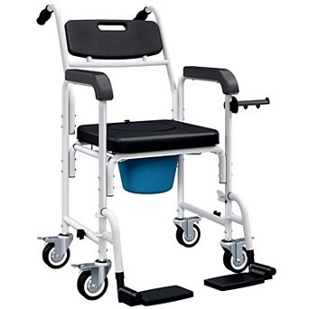 Shower Chair with Wheels, Bedside Commode Wheelchair for Seniors