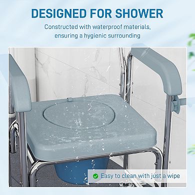 Shower Chair with Wheels, Bedside Commode Wheelchair for Seniors