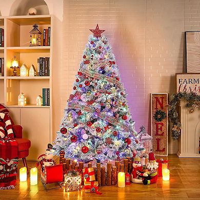 6 Ft Artificial Christmas Tree with 400 LED Lights, Prelit Snow Flocked Xmas Tree with 850 Branches