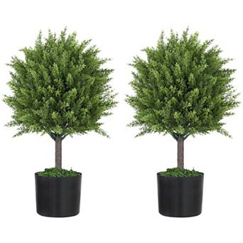 HOMCOM Set of 2 Decorative Artificial Plants, Cedar Topiary Trees in Pots